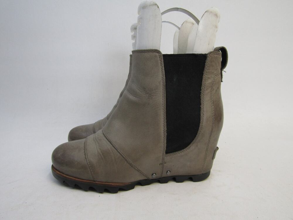 Sorel Womens Sz 7 M Brown Leather Wedge Ankle Fashion Boots Bootie